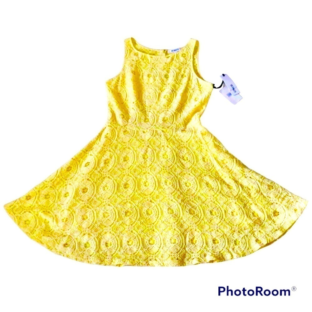NWT Anthropologie BB Dakota Renley Yellow Lace Fit Flare Dress Lined Size 4